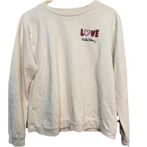 Keith Haring Women's XL Love Heart Graphic  Sweatshirt Cream Soft EUC